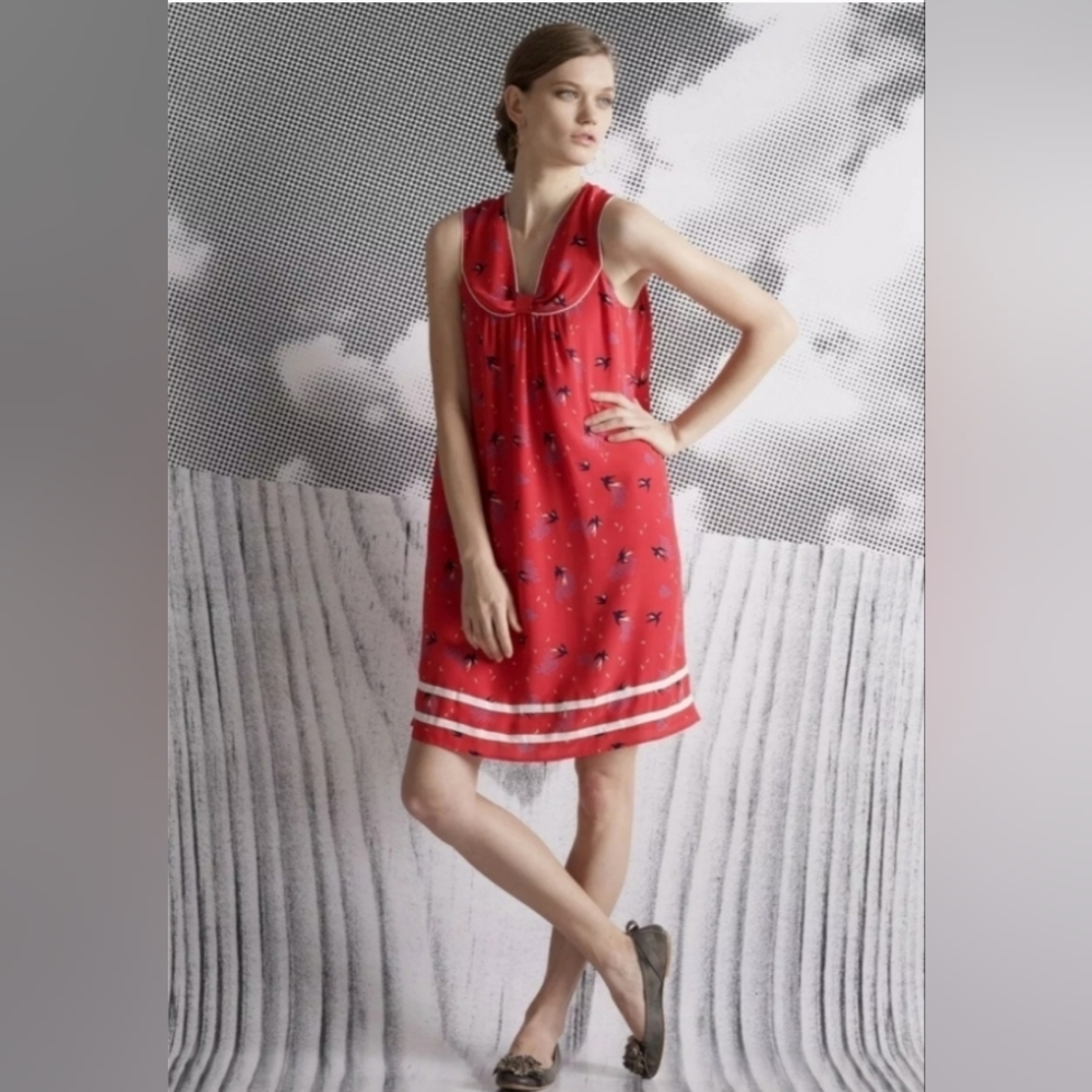 Anthropologie Silk Red Sparrow Shift Dress